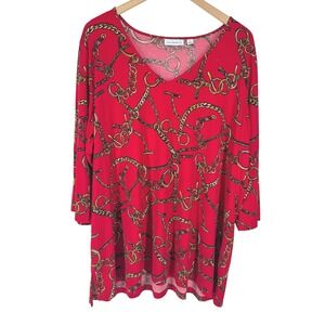 Susan Graver Womens Liquid Knit Top Plus Size 2X Red Chain Equestrian Stretch